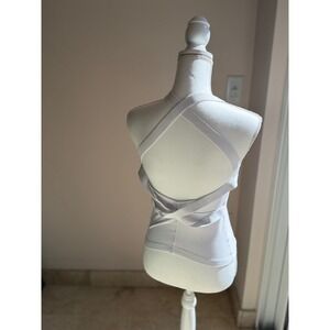 Alo Yoga Women White High Neck Open Back Crisscross Strap Tank Top Size S